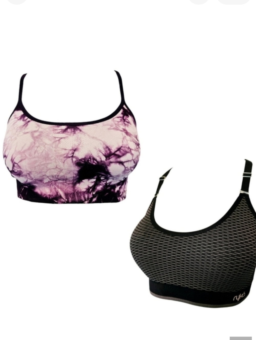 Champion Ryka Sports Bra Lot 2 Medium Purple Tie Dye Black Gray Yoga Size Medium